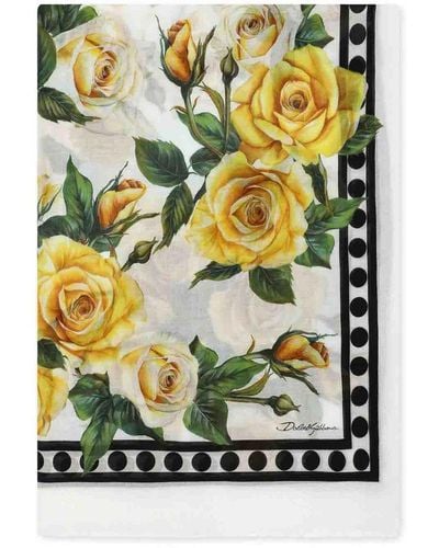 Dolce & Gabbana Rose Print Scarf - Yellow