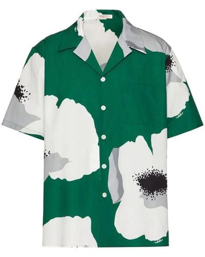 Valentino Flower Portrait Short Sleeve Shirt - Green
