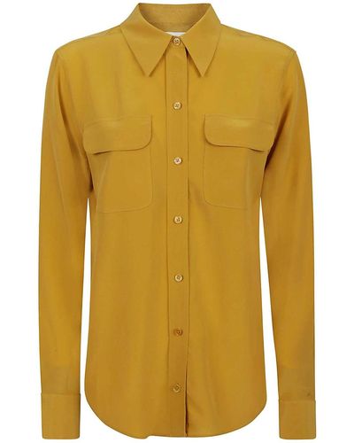 Equipment Slim Signature Silk Shirt With Pocket - Yellow