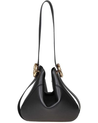 Lanvin Leather Hobo Shoulder Bag With Side Buckles - Black