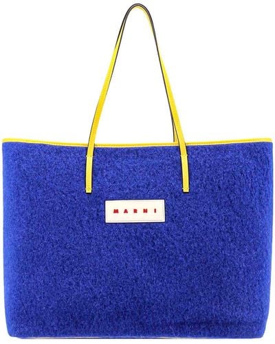 Marni Wool Shoulder Bag With Logo Patch - Blue