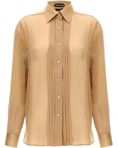 Tom Ford Pleated Plastron Shirt - Natural