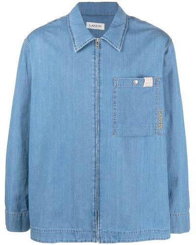 Lanvin Zip-up Denim Shirt With Pocket And Logo - Blue