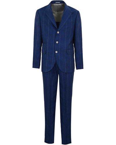 Brunello Cucinelli Pinstriped Linen Suit - Blue