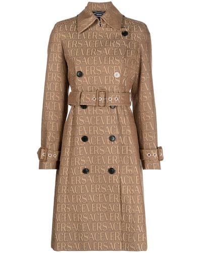 Versace All Over Logo Trench Coat - Natural