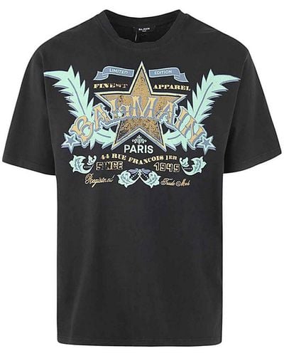 Balmain Western Print T-shirt Straight Fit - Black