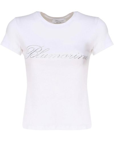 Blumarine T-shirt With Studs And Rhinestone Embroidery - White