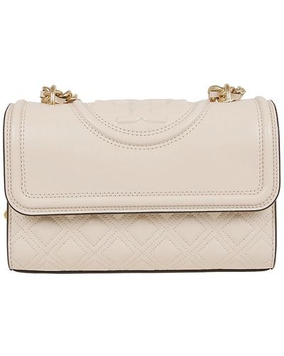Tory Burch Small Quilted Leather Fleming Bag - Natural