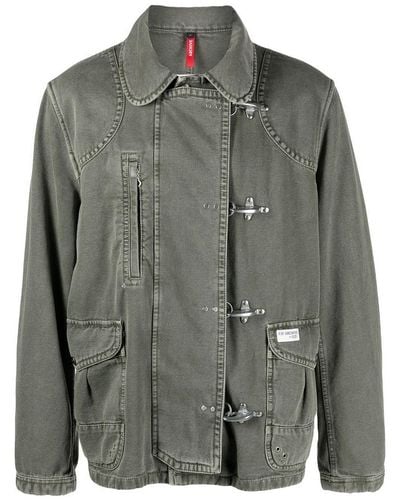 Fay Clip-fastening Denim Jacket With Logo - Grey