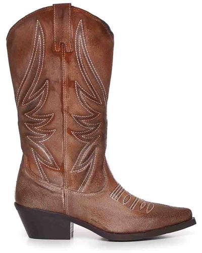 METISSE Texan Boots With Embroidery - Brown