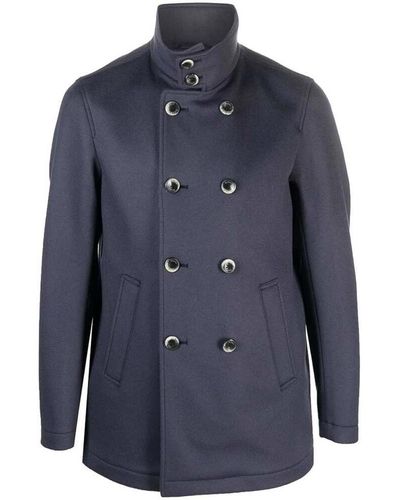 Herno Gray Double-breasted Coat - Blue