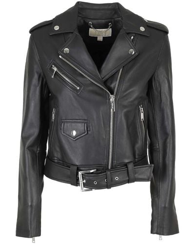 Michael Kors Cropped Leather Moto Jacket - Black
