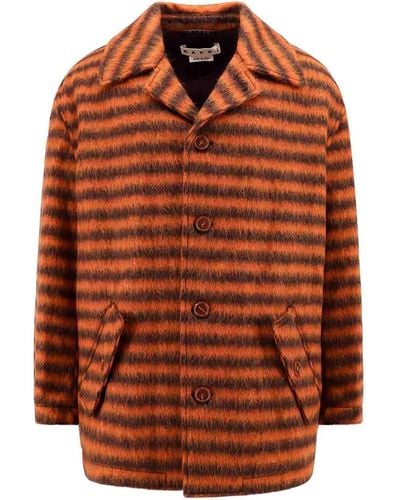 Marni Striped Virgin Wool And Mohair Coat - Orange