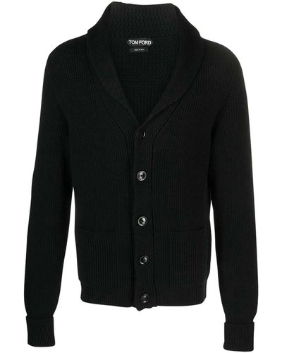 Tom Ford Ribbed Cashmere Cardigan With Buttons - Black