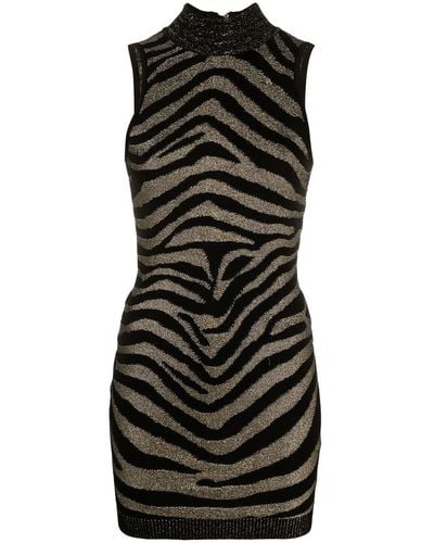 Balmain Zebra-print Knitted Dress - Black