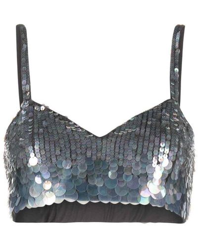 P.A.R.O.S.H. Iridescent Sequin Cropped Top - Grey