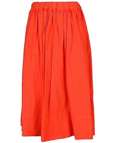 Apuntob Cotton Pois Midi Skirt - Red