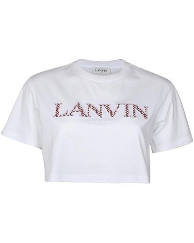 Lanvin T- Shirt Cropped In Cotone Con Logo - Natural