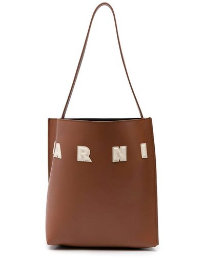 Marni Museo Logo-patch Leather Bag - Brown