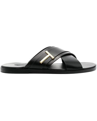 Tom Ford Leather Flat Sandals - Black