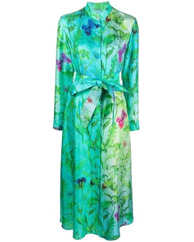 813 Ottotredici Floral-print Silk Dress - Green