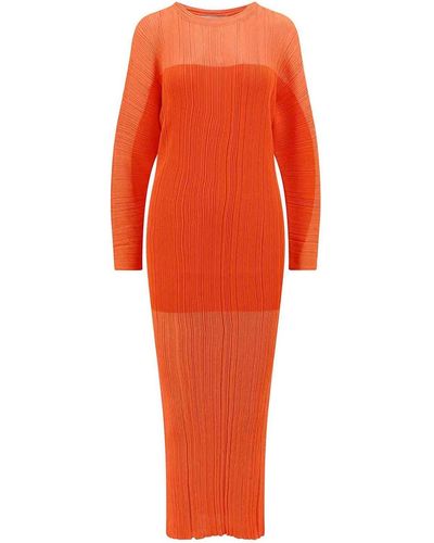 Stella McCartney Pleated Viscose Long Dress - Orange