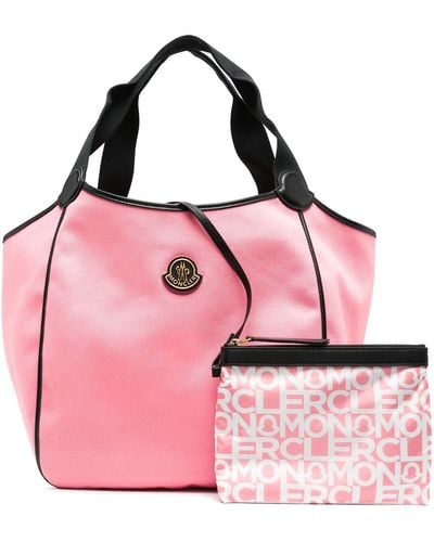 Moncler Logo-patch Leather Tote Bag - Pink