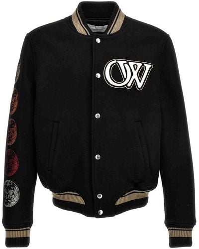 Off-White c/o Virgil Abloh Moon Phase Logo Wool-blend Varsity Jacket - Black
