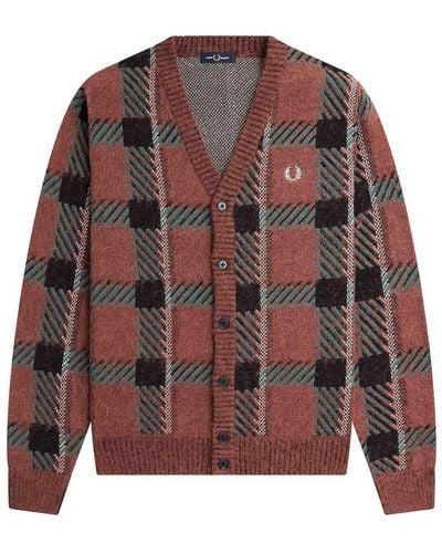 Fred Perry Tartan Cardigan With Logo Embroidery - Brown