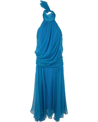 Alberta Ferretti Midi Dresses: Sleeveless High Neck - Blue