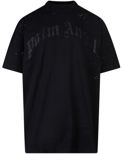 Palm Angels Cotton T-shirt With Ripped Effect - Black