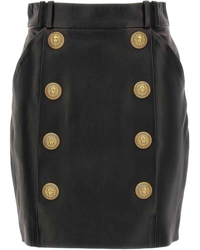 Balmain Gold Button Skirt - Black