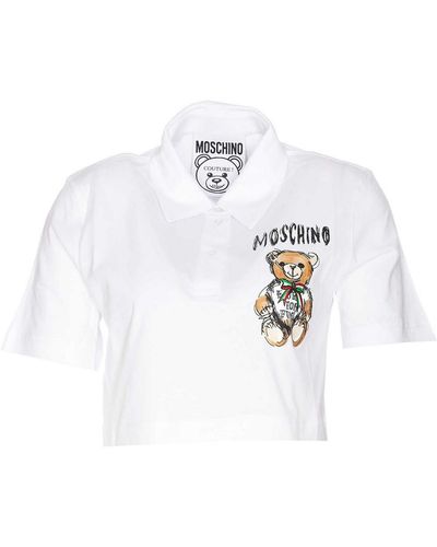 Moschino Cropped Drawn Teddy Bear T-shirt - White