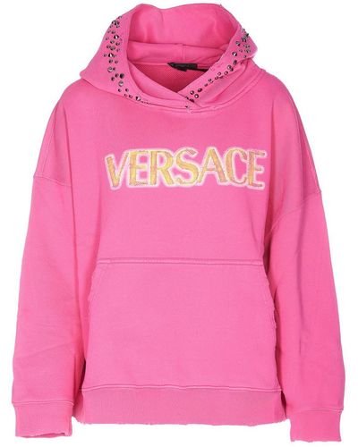Versace Cotton Hoodie With Studs Details - Pink