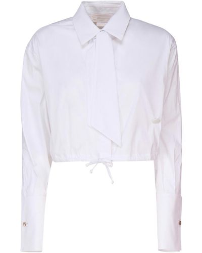 Genny Cropped Shirt With Logo Plaque - White