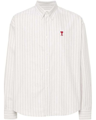 Ami Paris De Coeur Striped Shirt - White