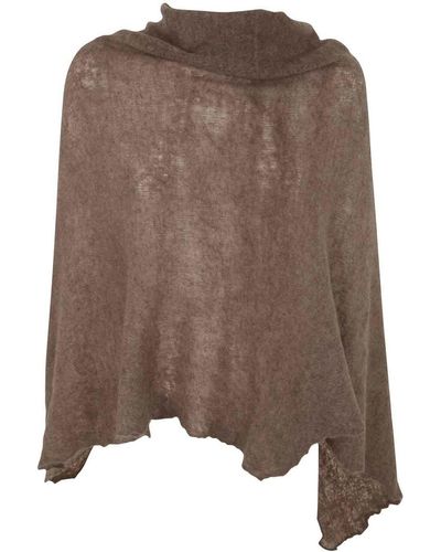 Mirror In The Sky Open Knitted Poncho Melange - Brown