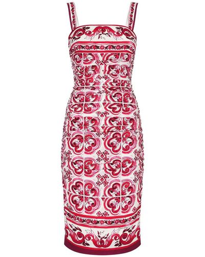 Dolce & Gabbana Majolica-print Charmeuse Midi Dress - Red