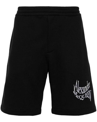 Alexander McQueen Logo-Embroidered Cotton Shorts - Black
