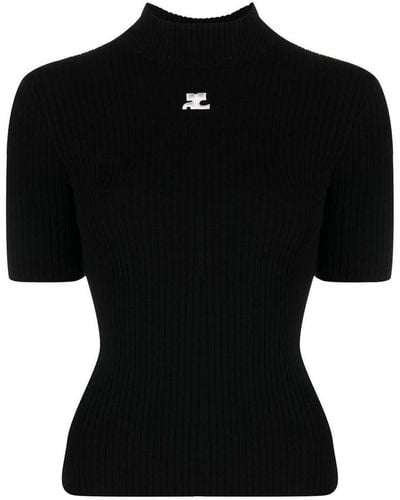 Courreges Ac Logo Ribbed Knit Crewneck Sweater - Black
