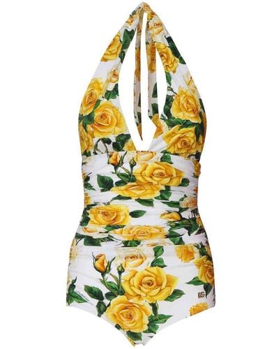 Dolce & Gabbana One-piece Swimsuits With Flower Print - Metallic