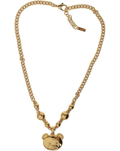 Moschino Bear Shape Plaque Necklace - Metallic