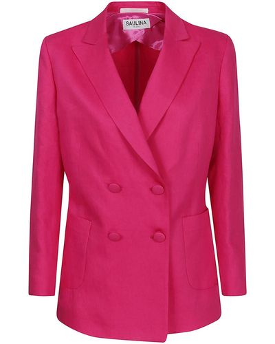 SAULINA Linen Double-breasted Blazer - Pink