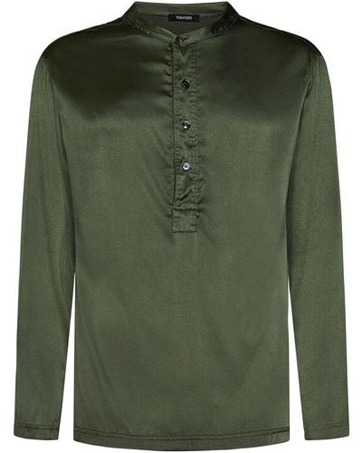 Tom Ford Military-colored Stretch Silk Pyjama Shirt - Green