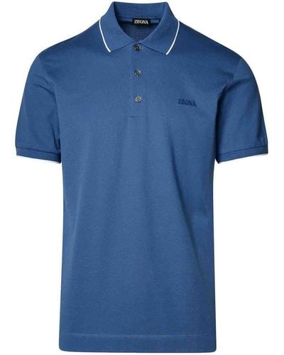 Zegna Polo Shirt In Cotton - Blue