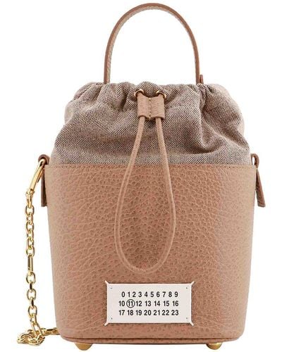 Maison Margiela Leather Bucket Bag With Contrasting Patch - Natural