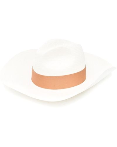 Borsalino Sophie Sun Hat With Interwoven Design And Bow - White