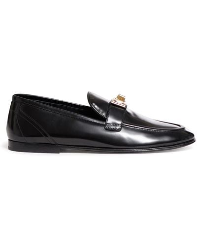 Dolce & Gabbana Patent Leather Loafers With Logo Plaque - Black