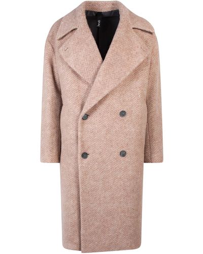Hevò Wool Coat With Herringbone Effect - Pink