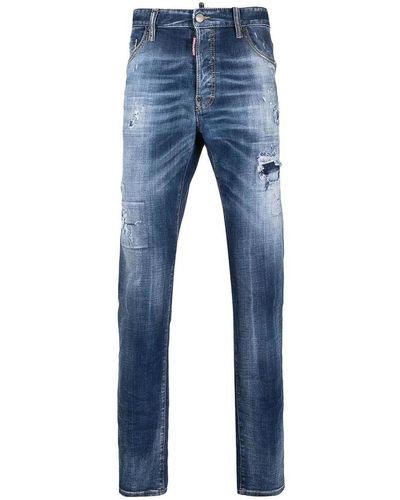 DSquared² Slim-fit Distressed-finish Jeans - Blue
